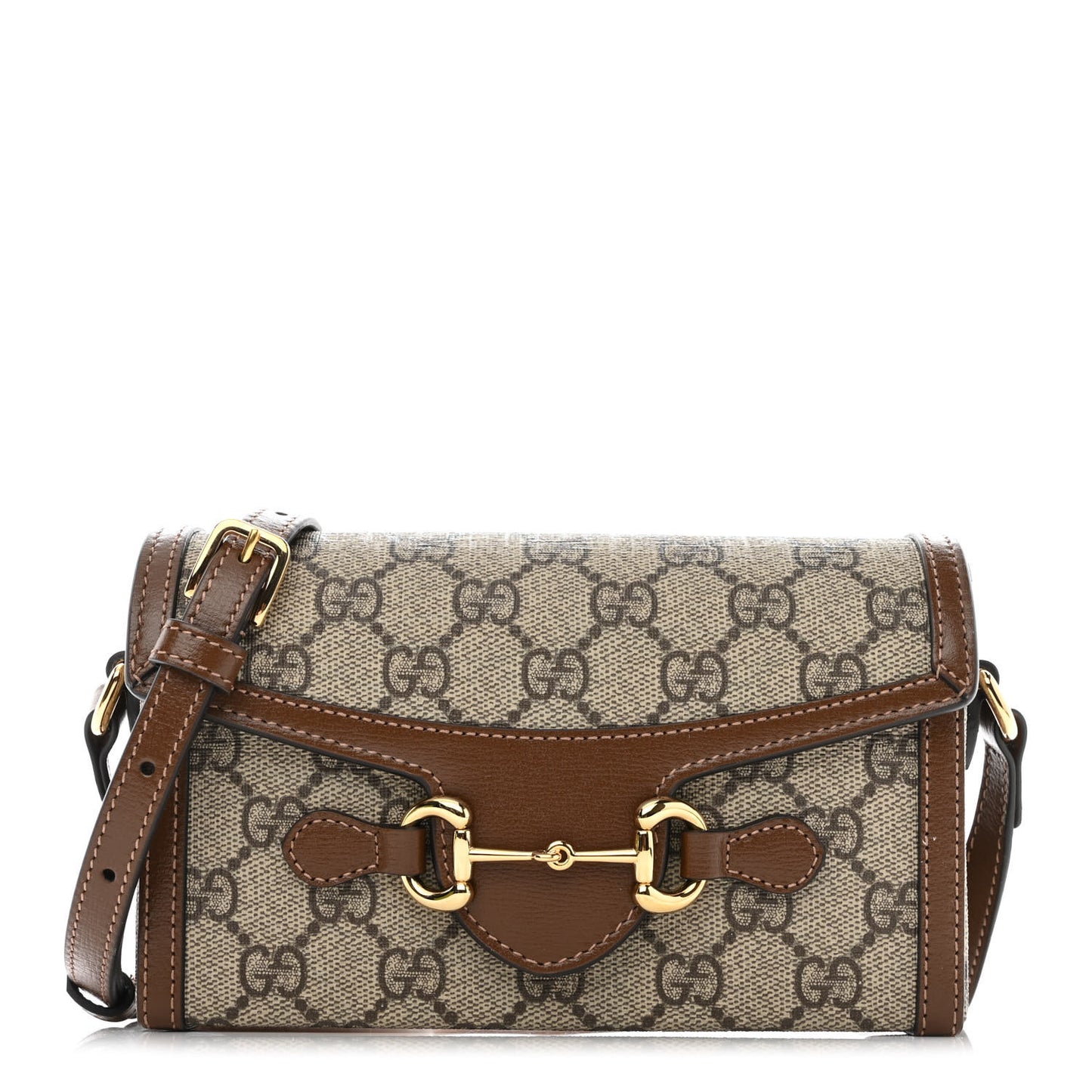 GG Supreme Monogram Mini Horsebit 1955 Shoulder Bag Beige Brown Sugar