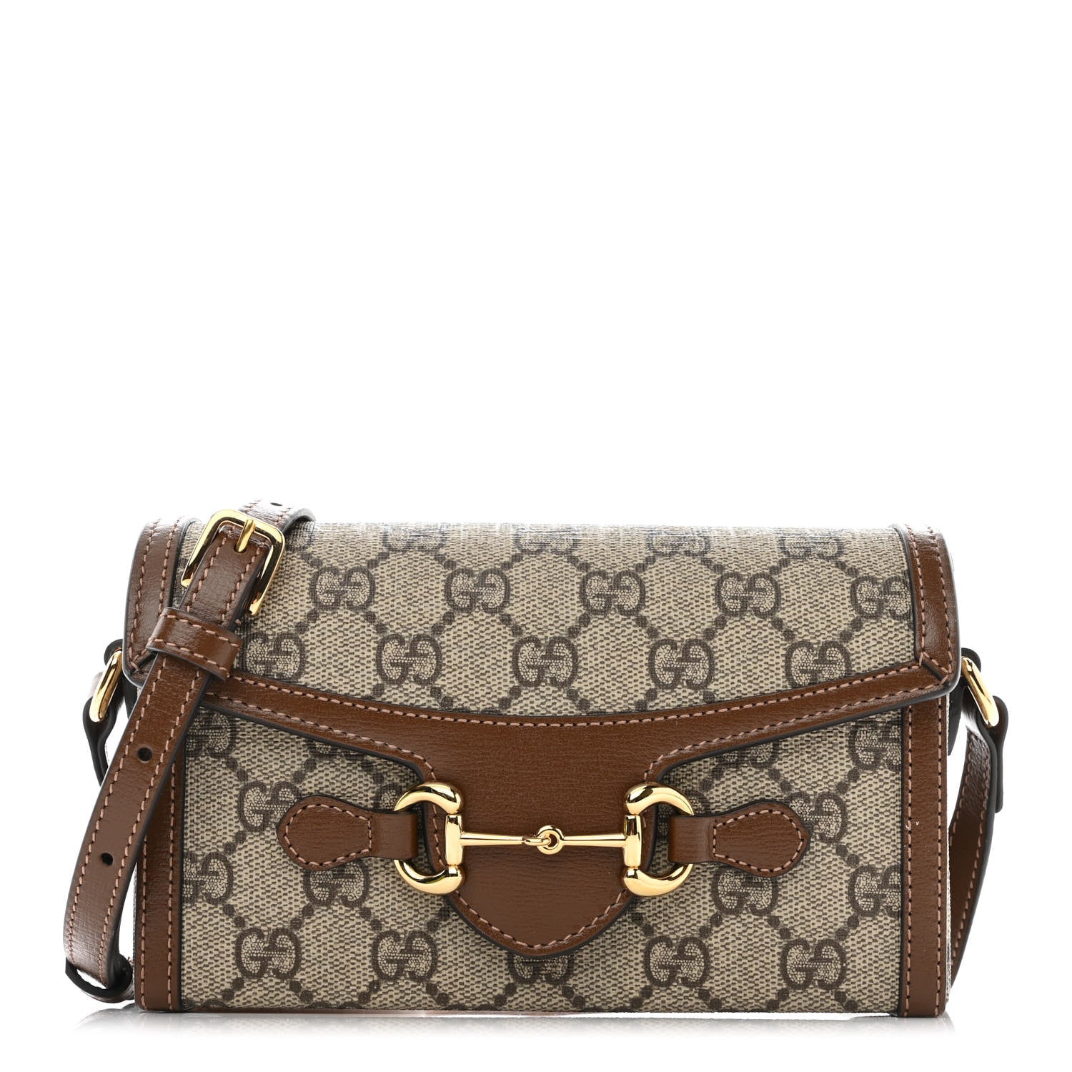 Gucci GG Supreme Monogram Mini Horsebit 1955 Shoulder Bag Beige Brown Sugar 1 of 7