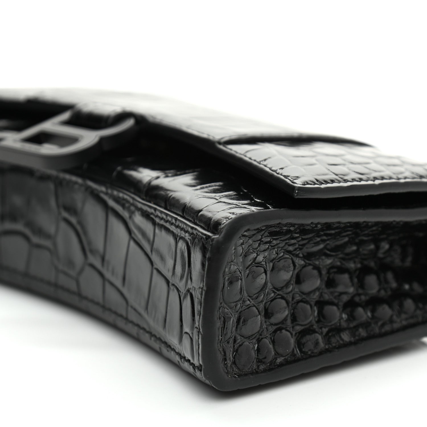 Balenciaga Shiny Calfskin Monochrome Crocodile Embossed Hourglass Chain Bag Black 9 of 9