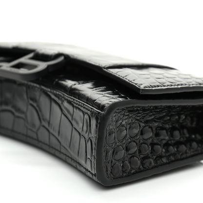 Balenciaga Shiny Calfskin Monochrome Crocodile Embossed Hourglass Chain Bag Black 9 of 9
