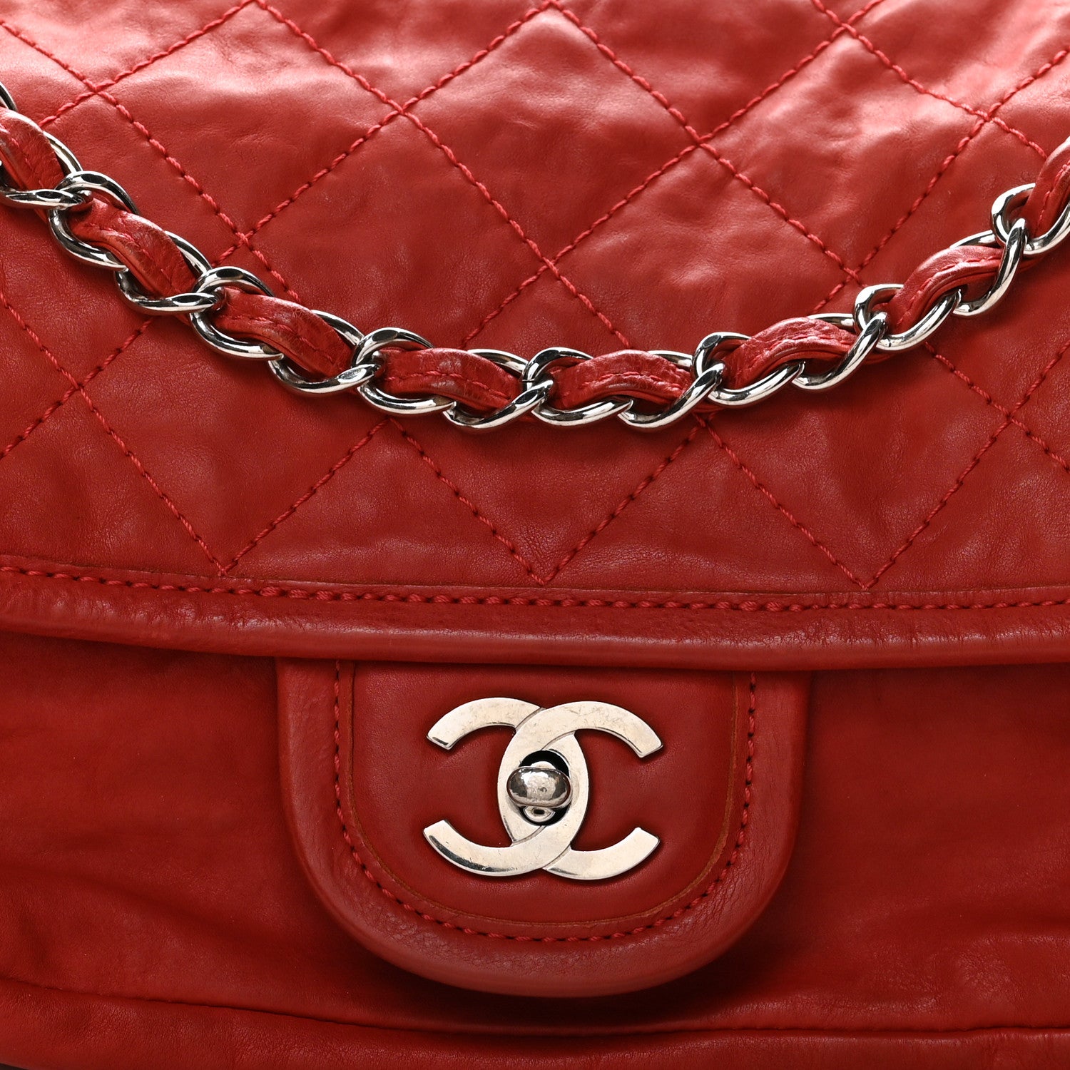 Chanel Ultra Soft Suede Calfskin Natural Beauty Flap Bag Red 8 of 11
