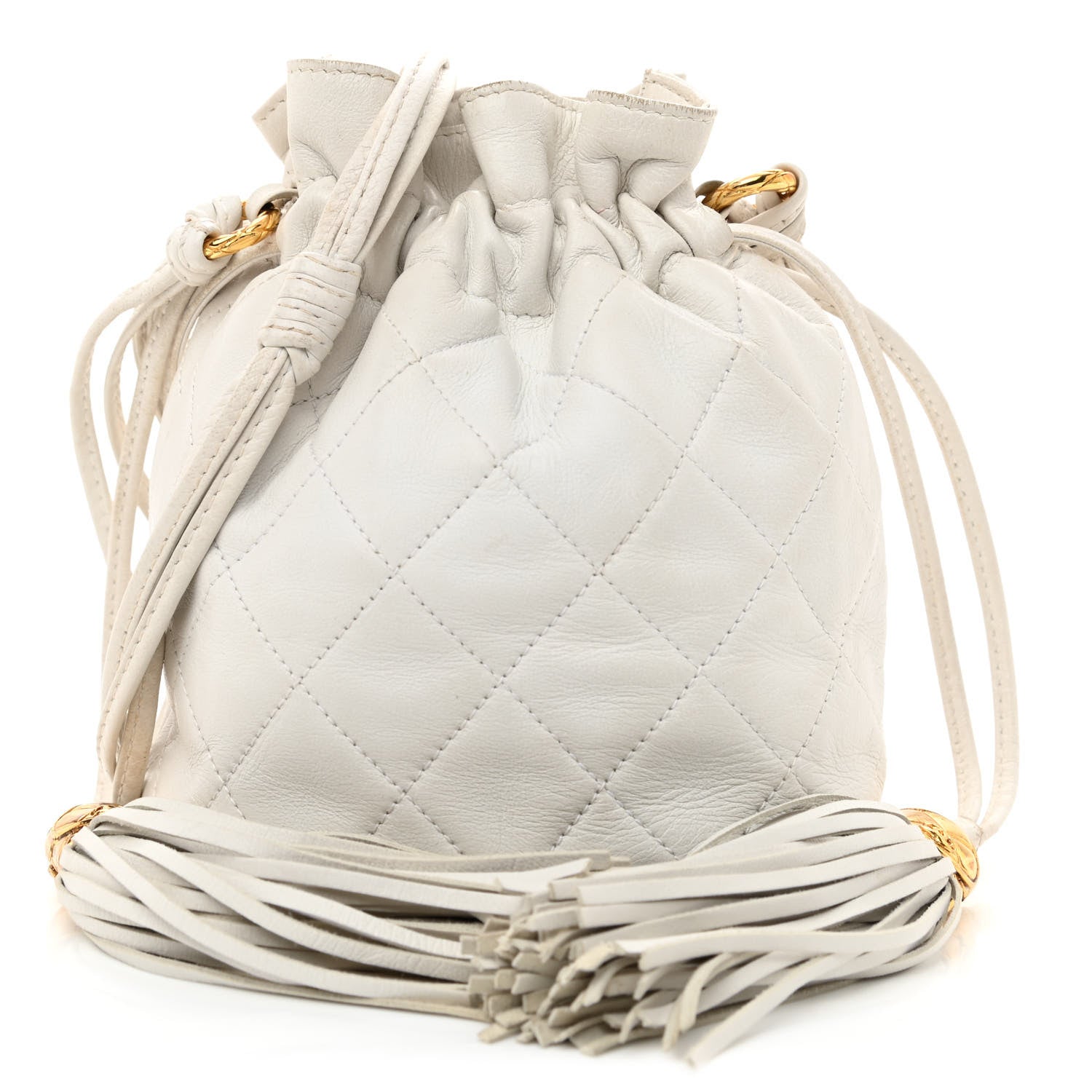 Chanel Lambskin Quilted Tassel Drawstring Pouch White 1 of 12