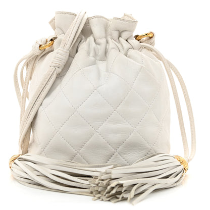 Chanel Lambskin Quilted Tassel Drawstring Pouch White 1 of 12