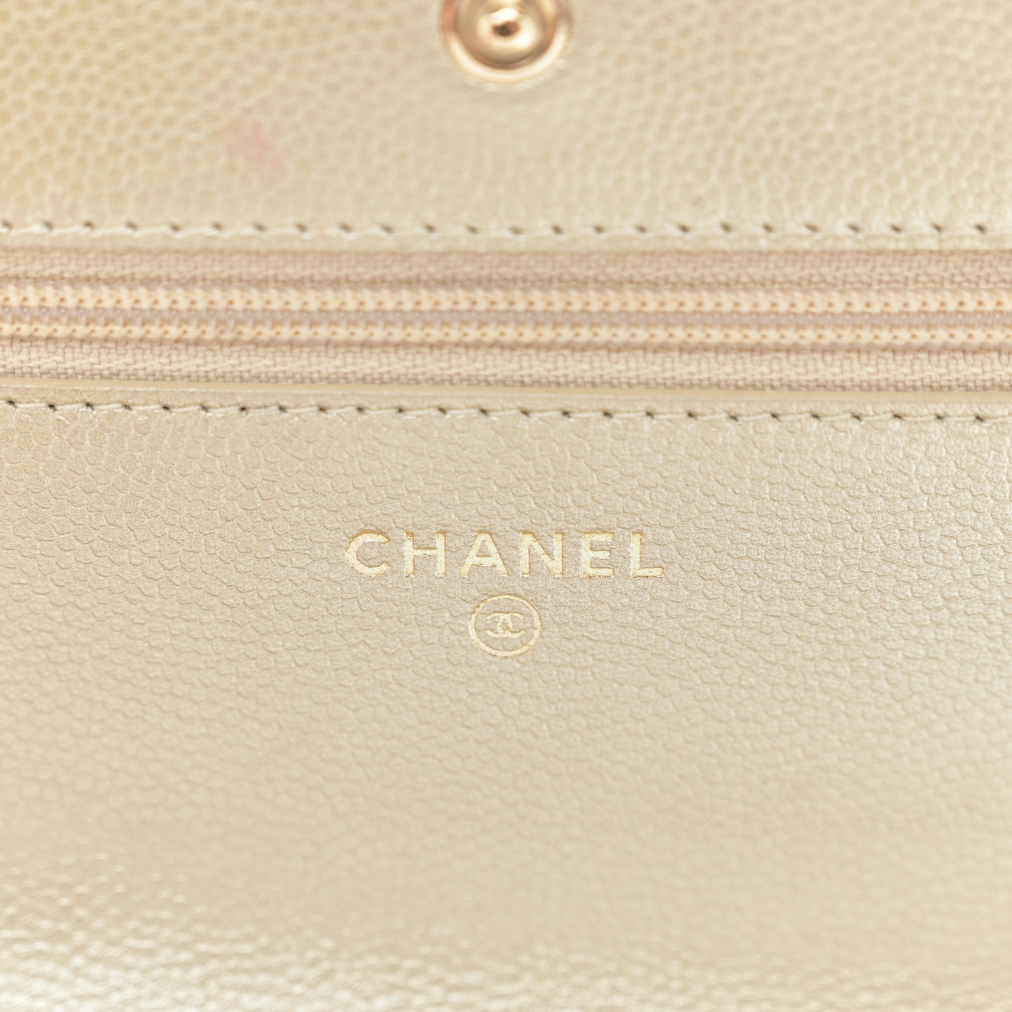 Metallic Caviar Quilted Wallet On Chain WOC Light Gold