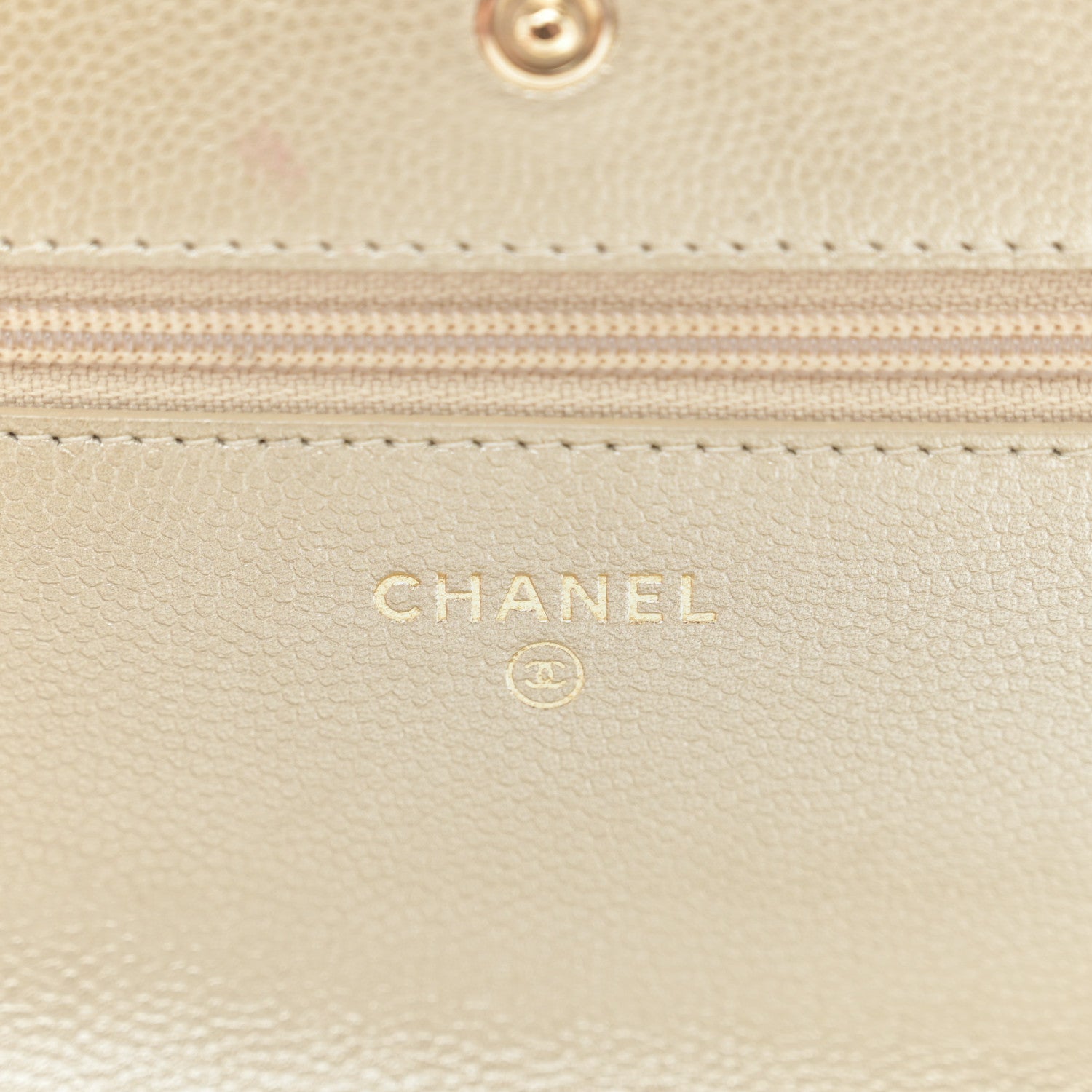 Chanel Metallic Caviar Quilted Wallet On Chain WOC Light Gold 6 of 15