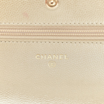 Chanel Metallic Caviar Quilted Wallet On Chain WOC Light Gold 6 of 15