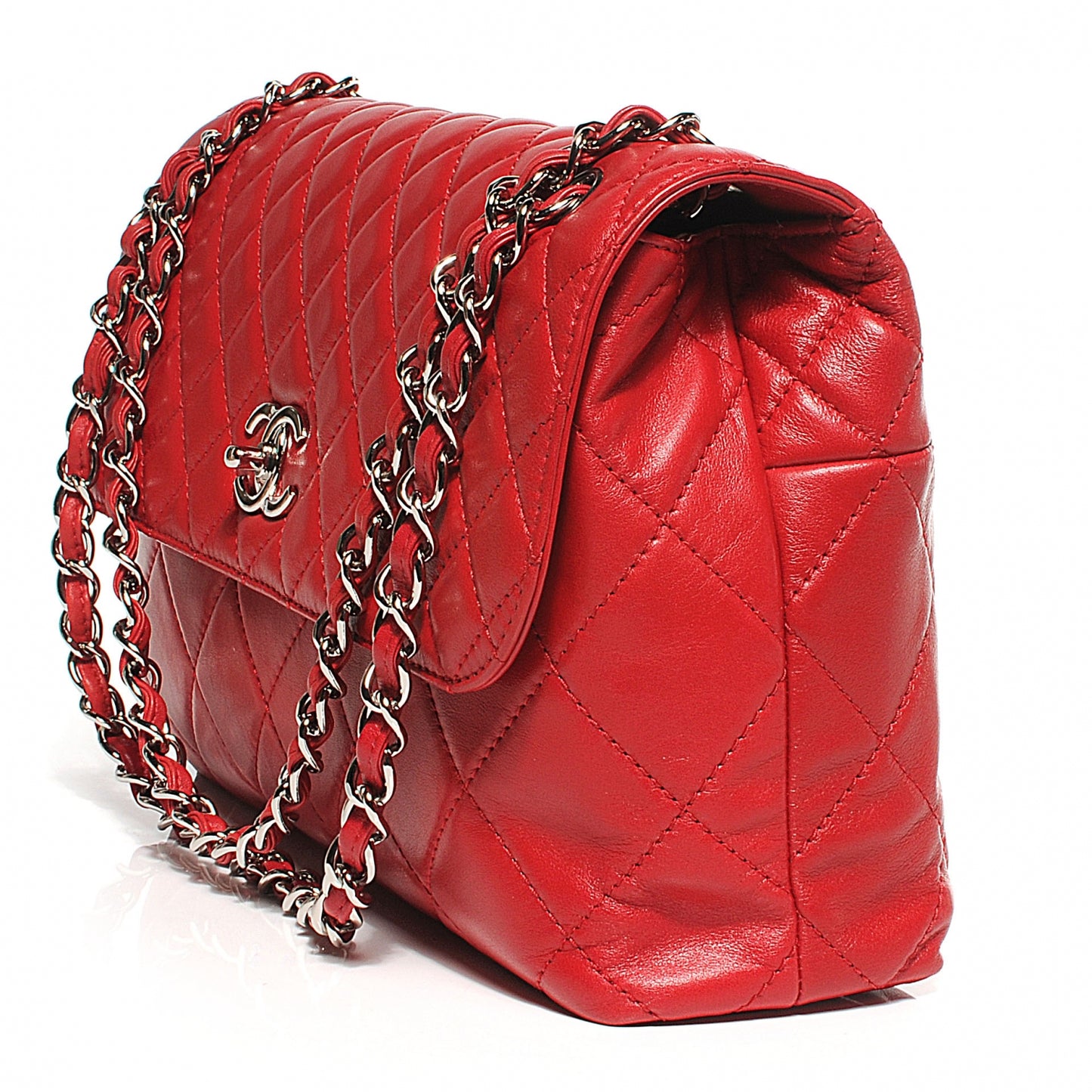 Leather Quilted In the Business Flap Bag Red