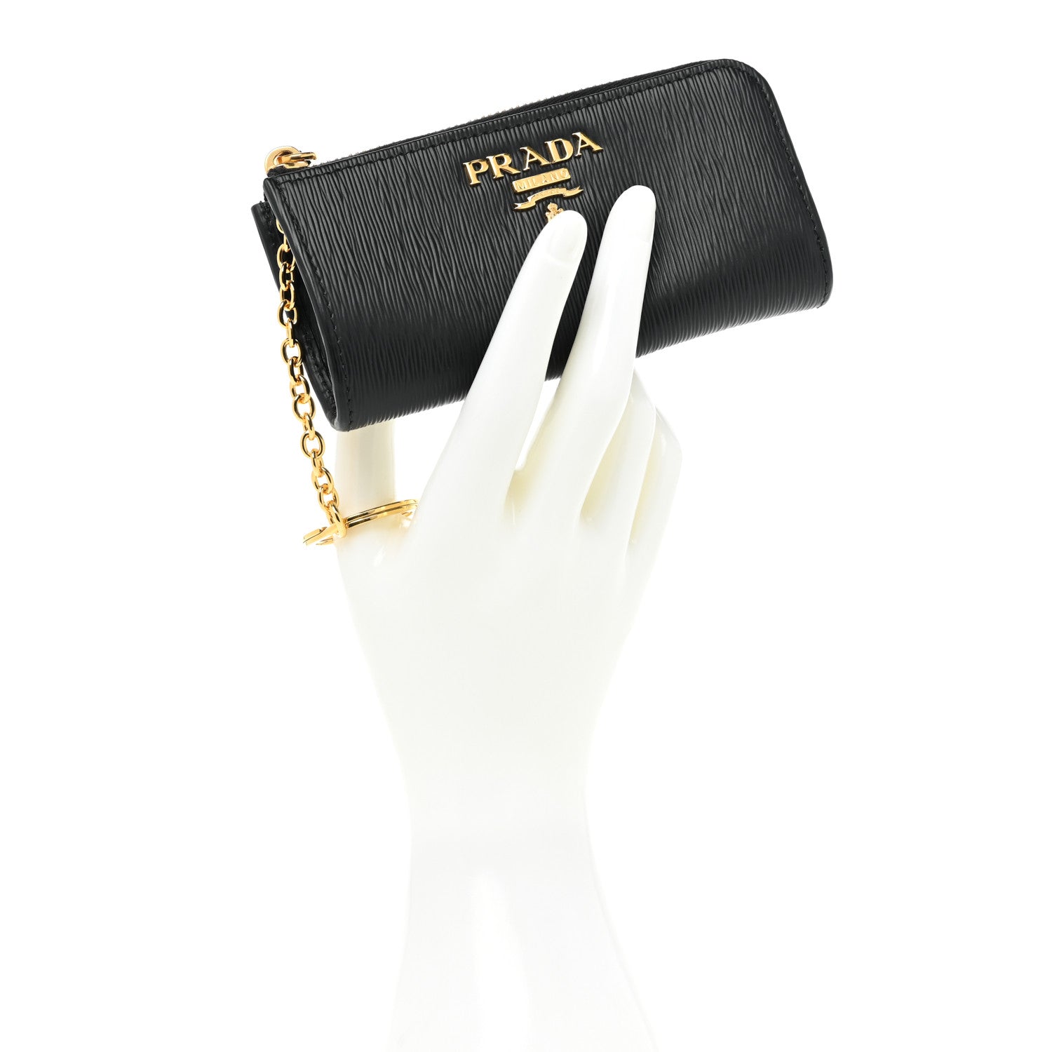 Prada Vitello Move Zip Around Keychain Black 2 of 9