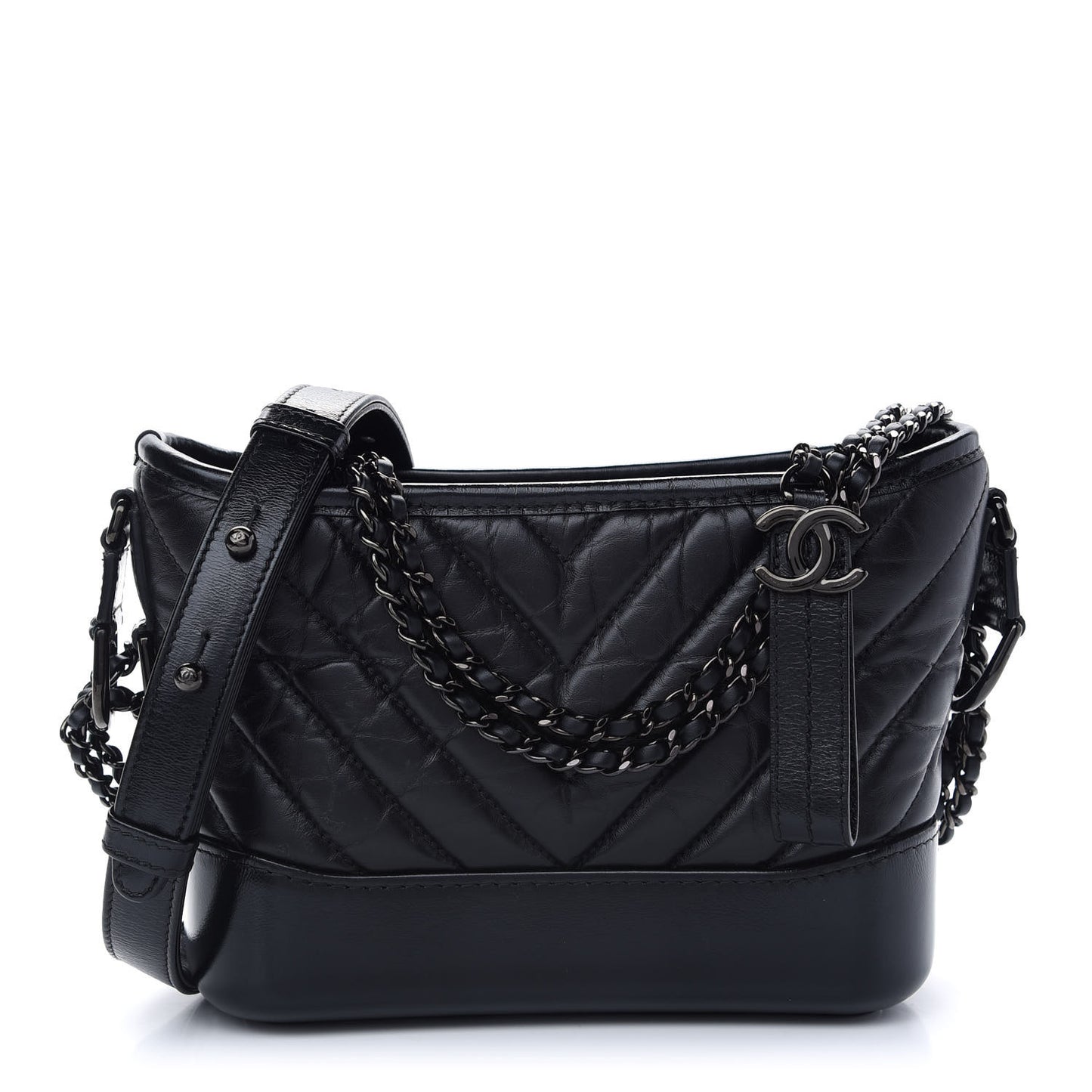 Aged Calfskin Chevron Quilted Small Gabrielle Hobo So Black