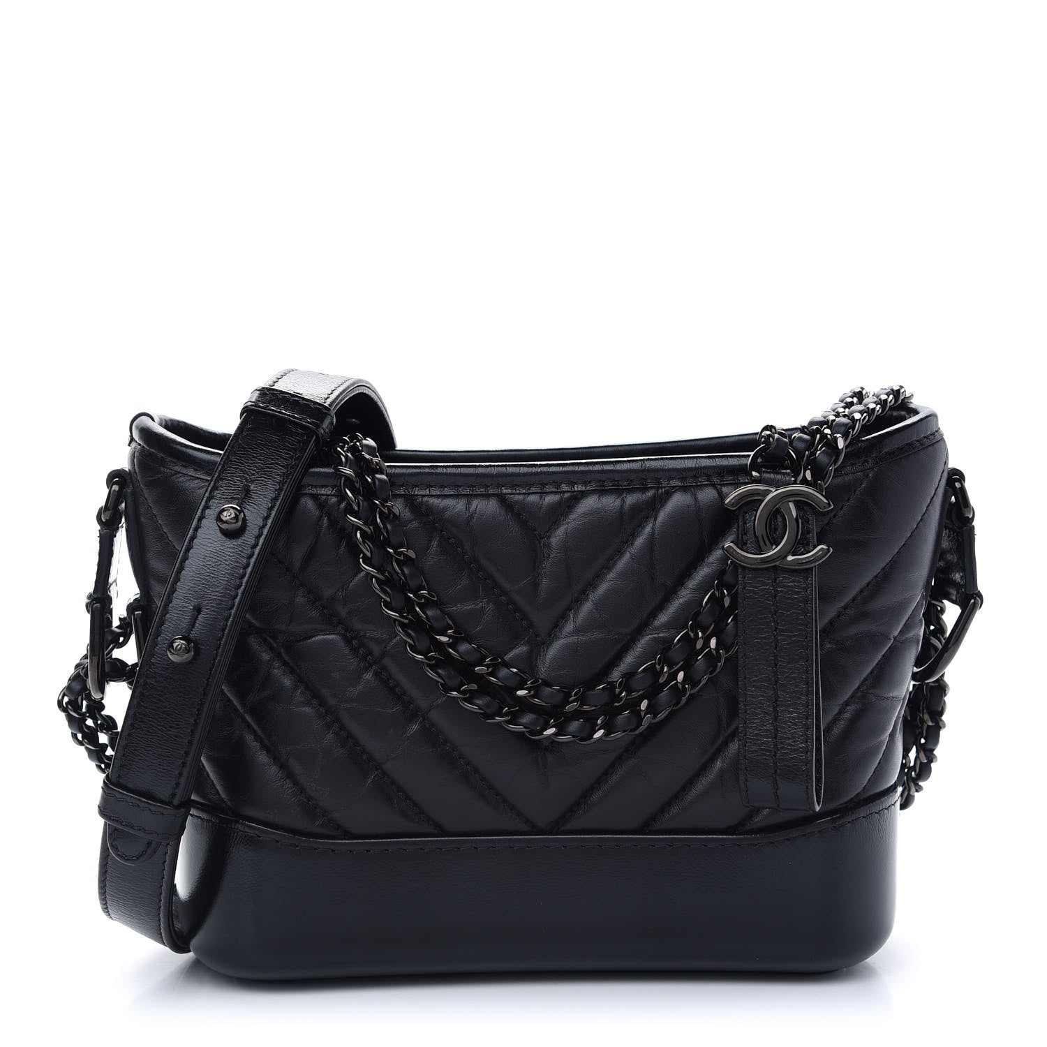 Chanel Aged Calfskin Chevron Quilted Small Gabrielle Hobo So Black 1 of 18