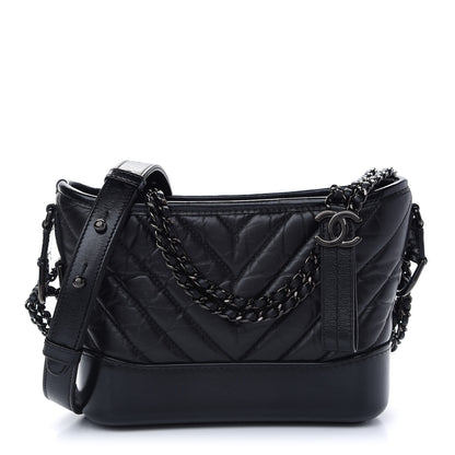Chanel Aged Calfskin Chevron Quilted Small Gabrielle Hobo So Black 1 of 18