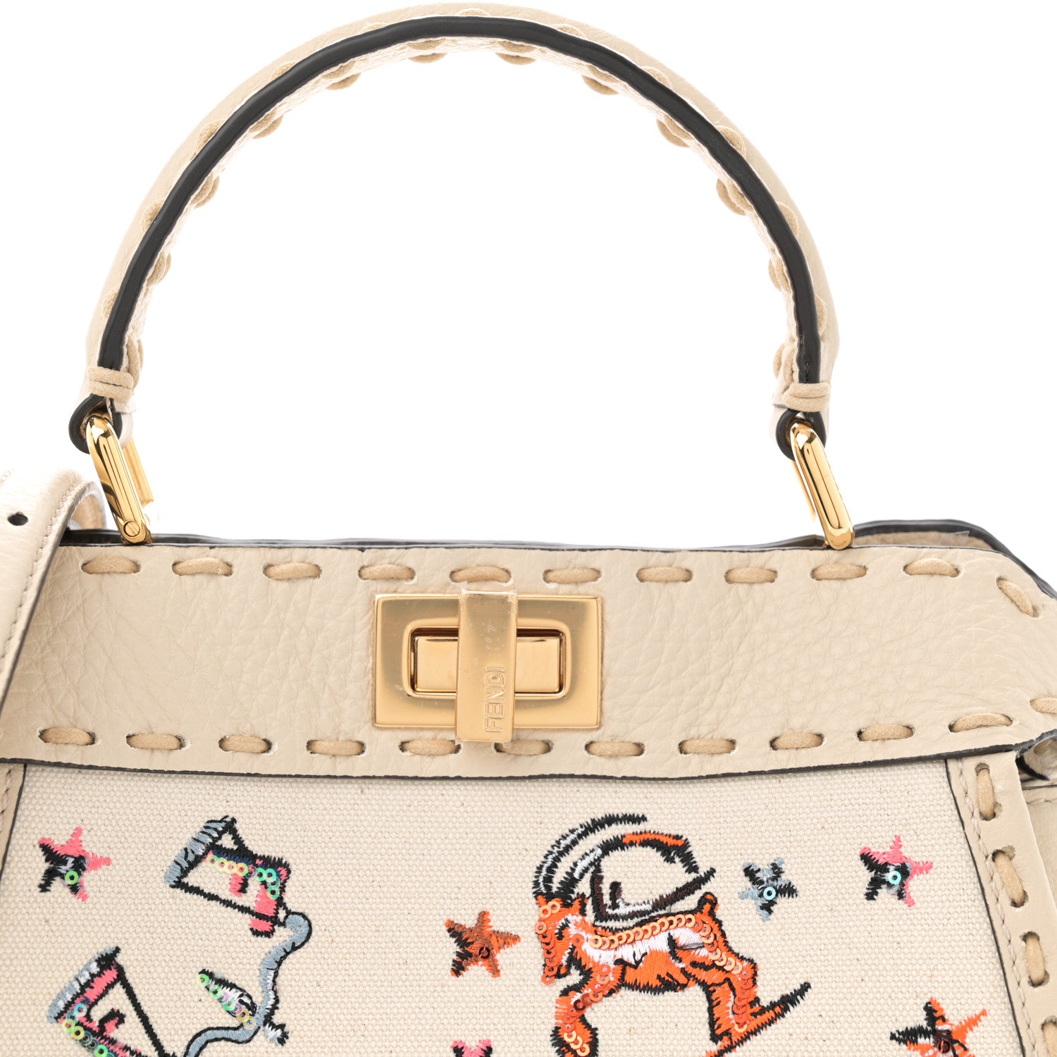 Fendi Canvas Cuoio Romano Selleria Astrology Mini Peekaboo Iconic Satchel Camelia 8 of 14