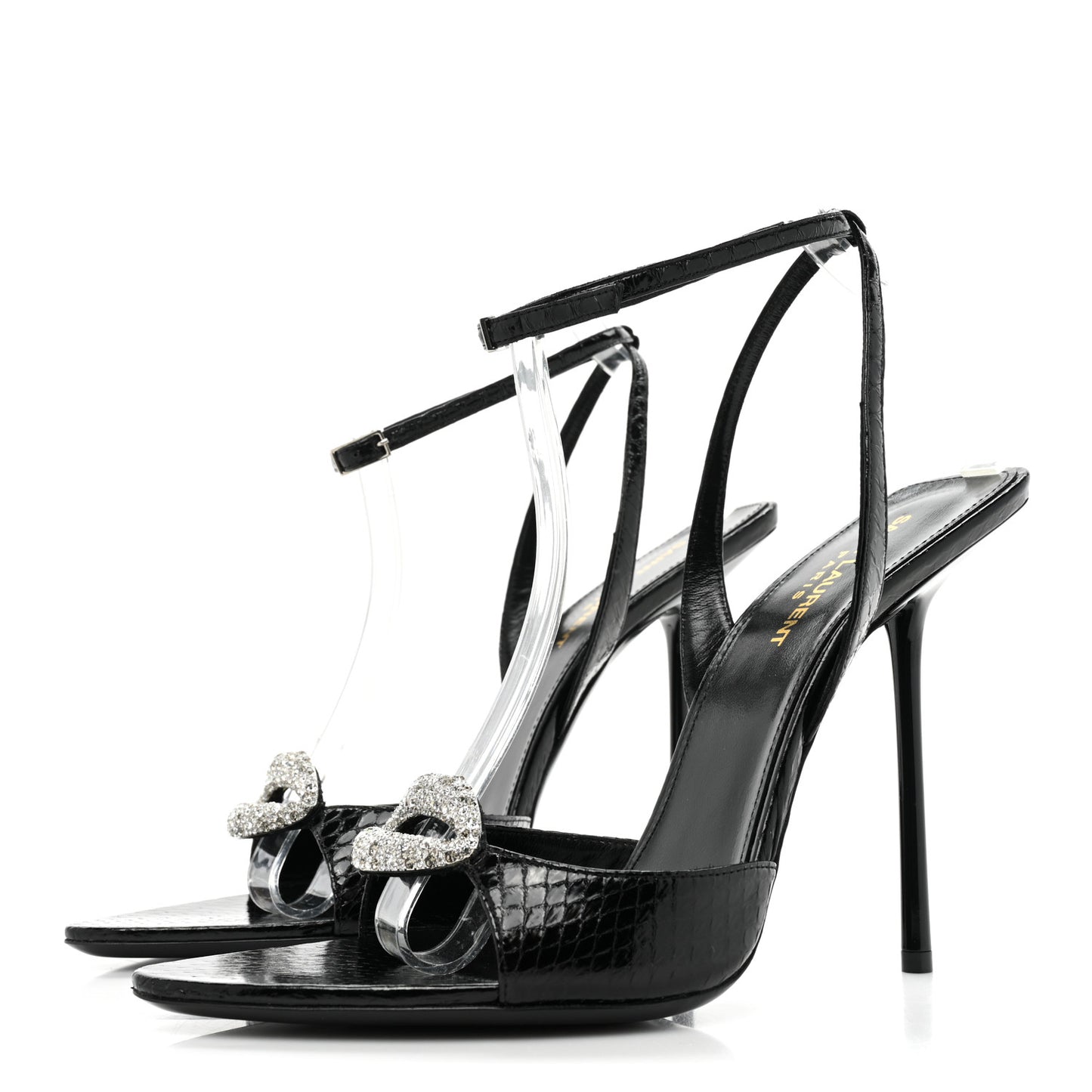 Ayers Snakeskin Embossed Crystal Giqua 115 Sandals 40.5 Black