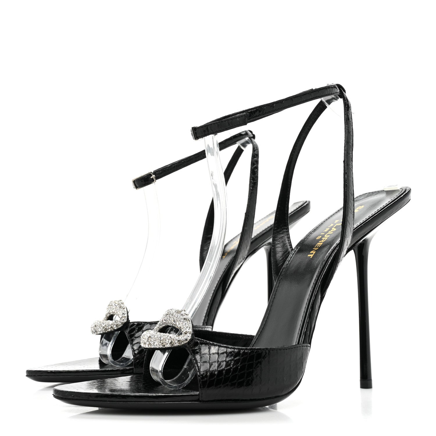 Saint Laurent Ayers Snakeskin Embossed Crystal Giqua 115 Sandals 40.5 Black 3 of 10