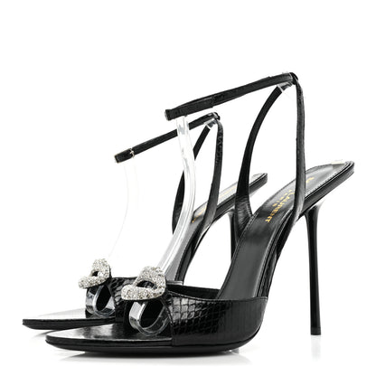 Saint Laurent Ayers Snakeskin Embossed Crystal Giqua 115 Sandals 40.5 Black 3 of 10