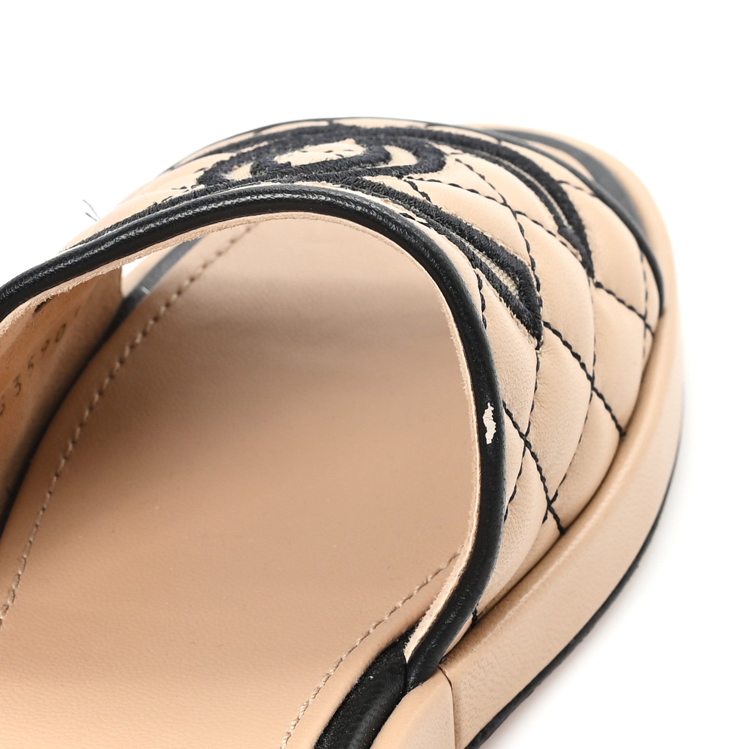 Chanel Lambskin Fabric CC Slide Sandals 38 Beige Black 10 of 10