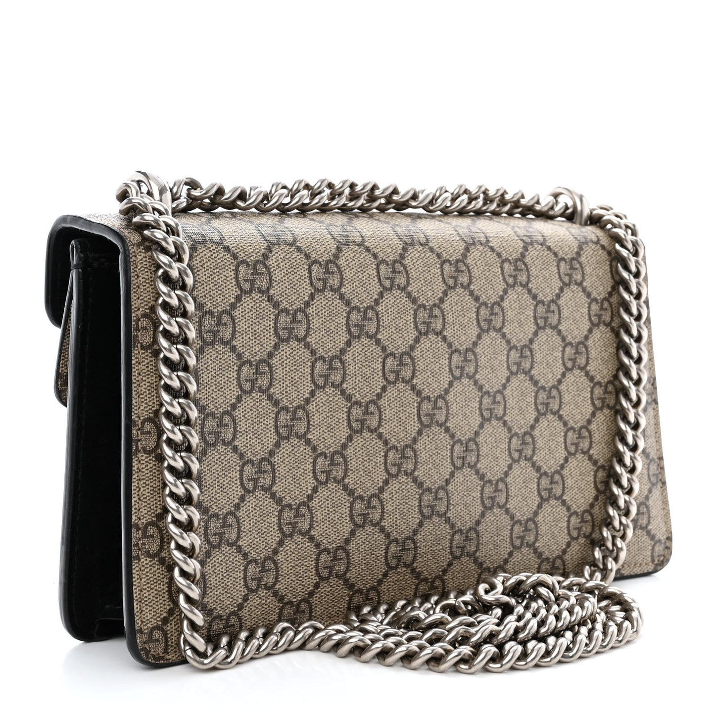 GG Supreme Monogram Suede Crystal Small Dionysus Shoulder Bag Beige Ebony Black