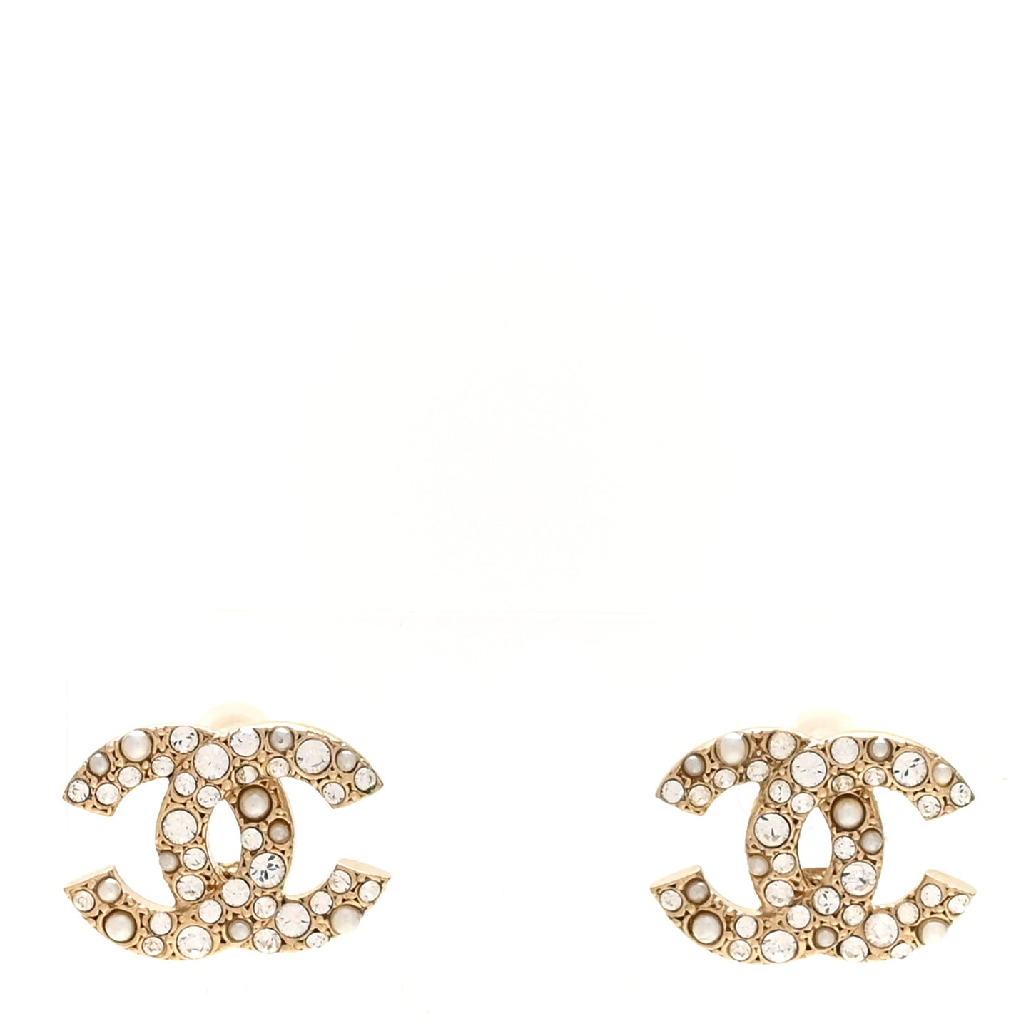 Pearl Crystal CC Earrings Gold