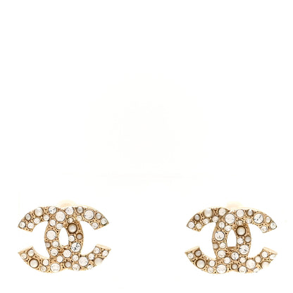 Chanel Pearl Crystal CC Earrings Gold 1 of 5
