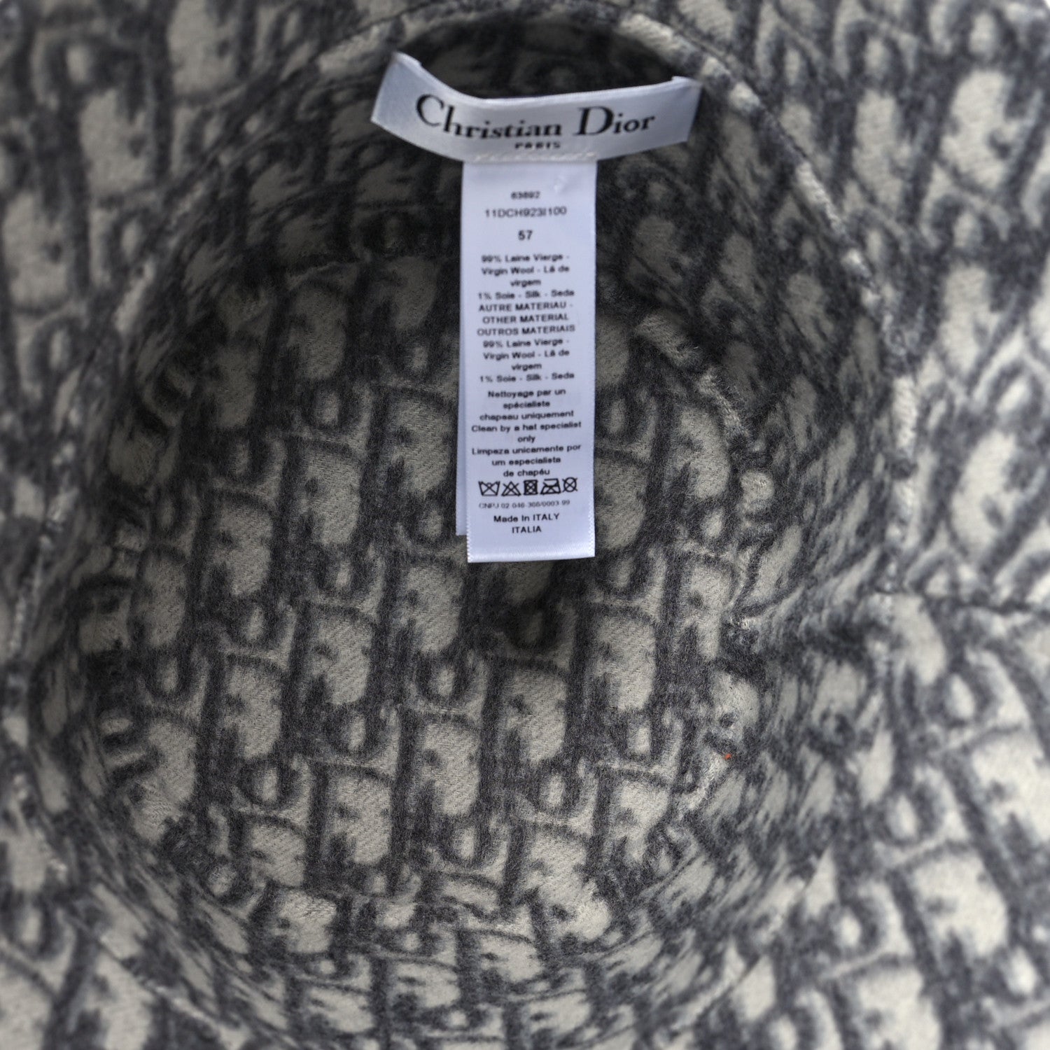 Christian Dior Wool Oblique Jacquard Bucket Hat 57 Grey 6 of 7
