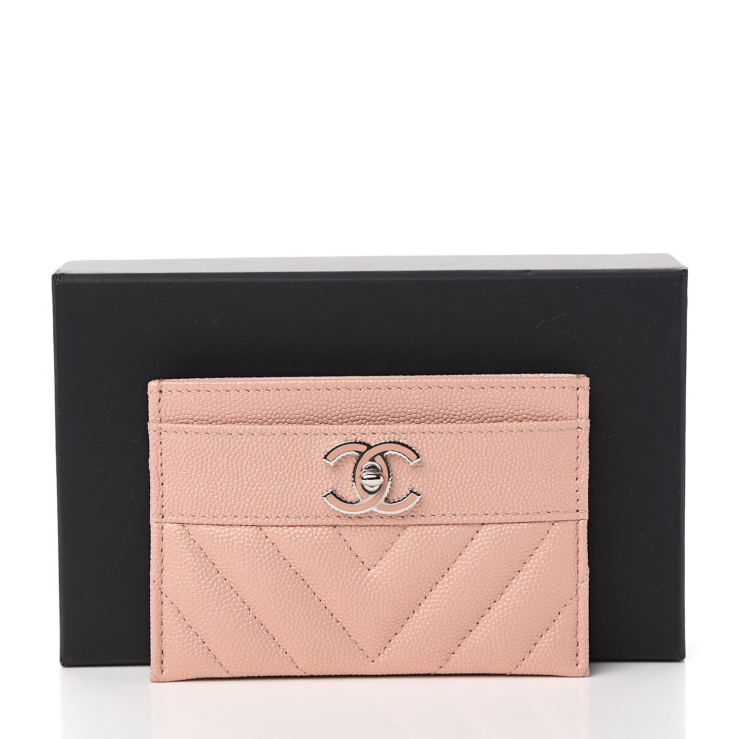 Chanel Metallic Caviar Chevron Quilted Vintage Mademoiselle Card Holder Pink 8 of 8