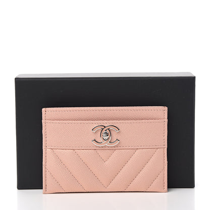 Chanel Metallic Caviar Chevron Quilted Vintage Mademoiselle Card Holder Pink 8 of 8