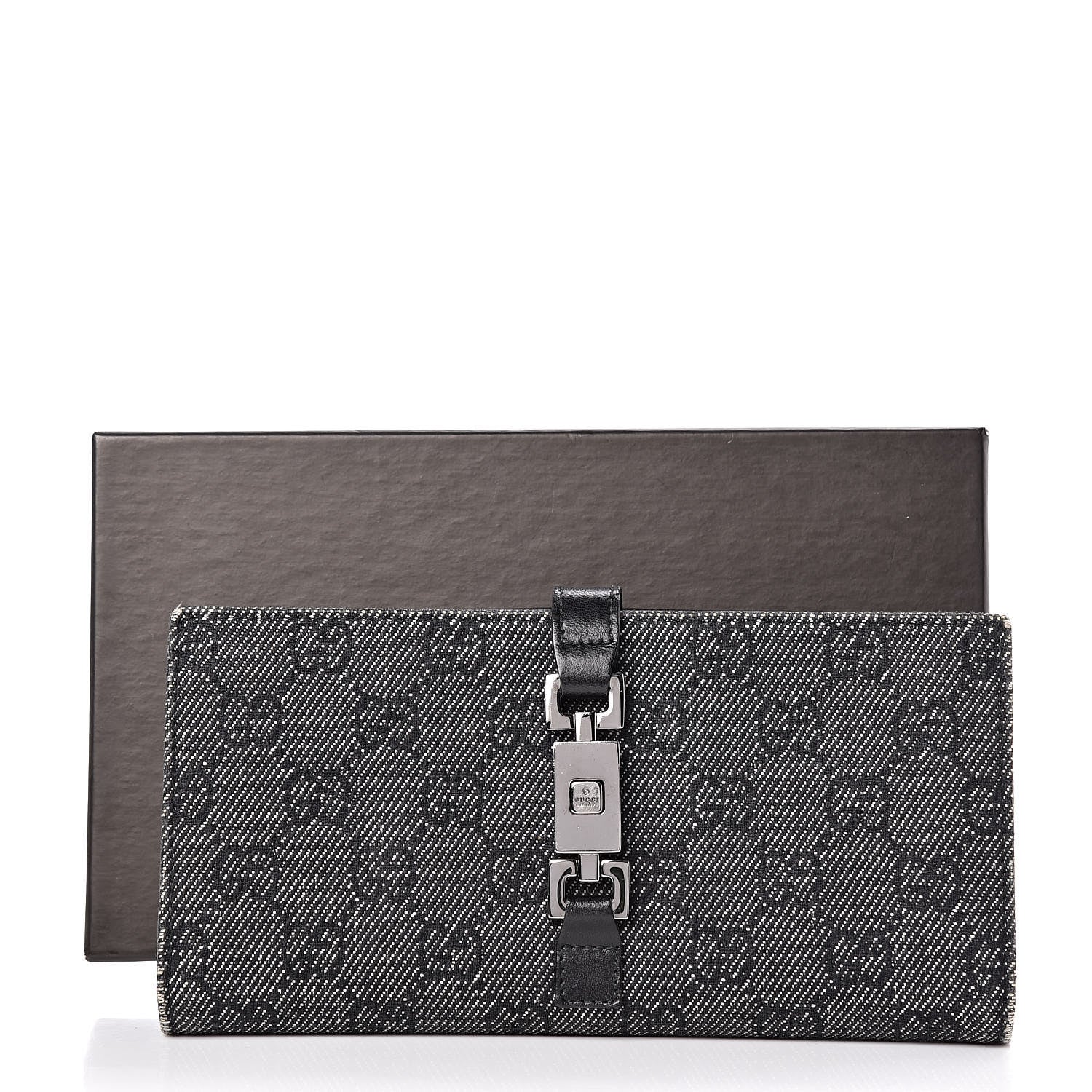 Gucci Denim Calfskin Monogram Blake Continental Wallet Black 8 of 8