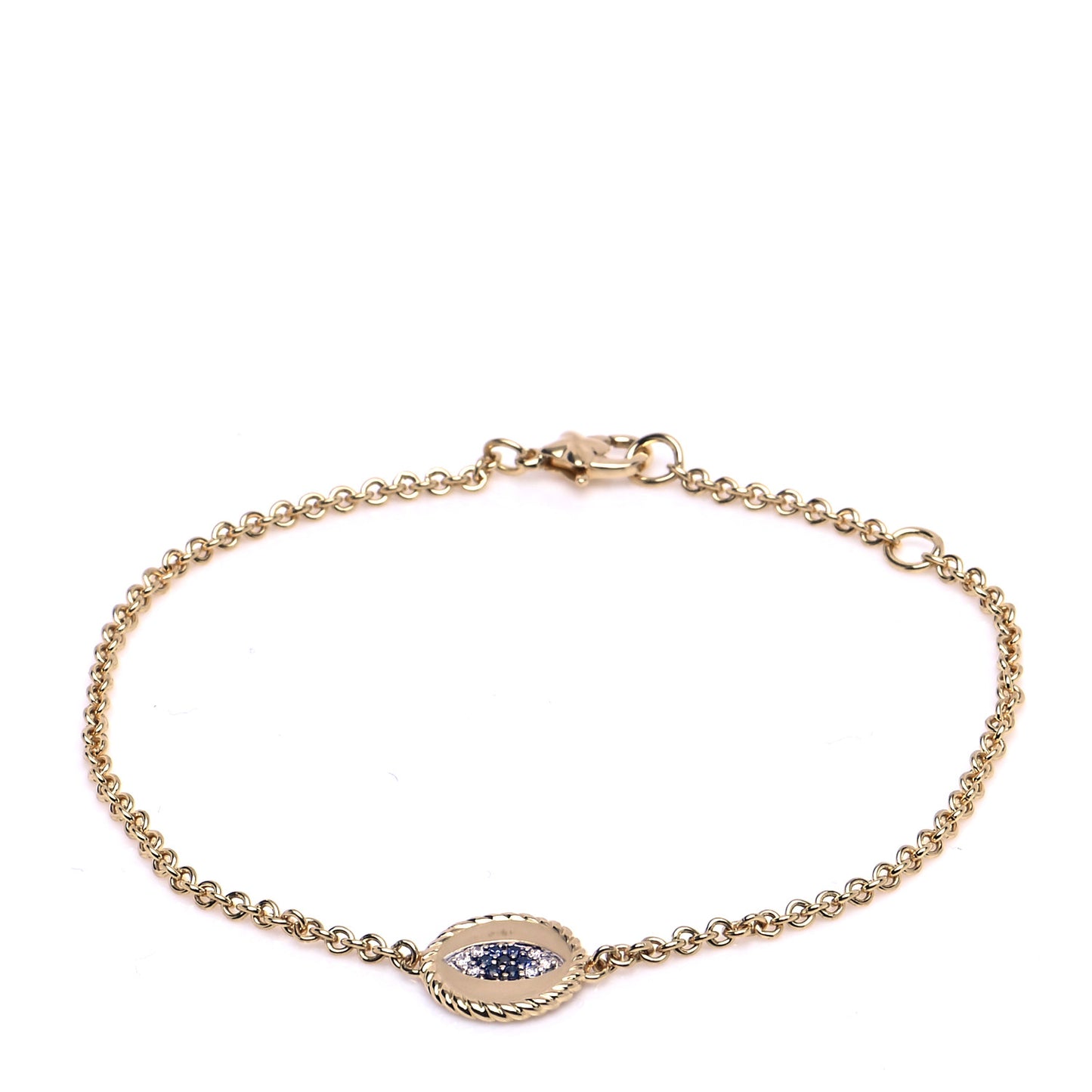 18K Yellow Gold Diamond Blue Sapphire Cable Collectibles Evil Eye Bracelet