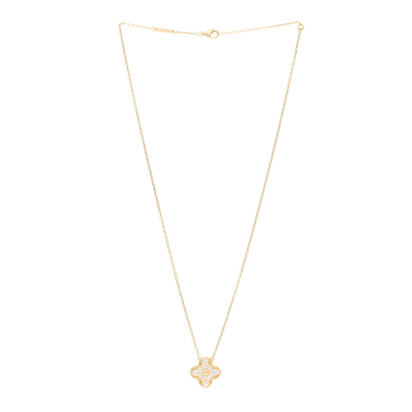 18K Yellow Gold Diamond Vintage Alhambra Pendant Necklace