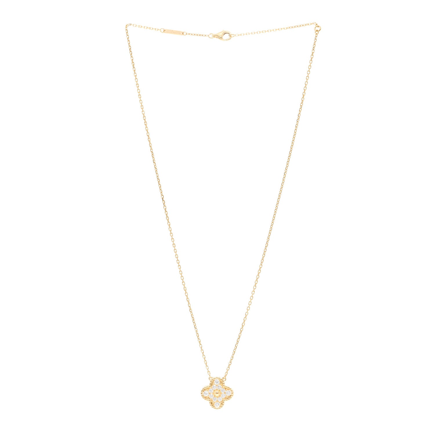 Van Cleef & Arpels 18K Yellow Gold Diamond Vintage Alhambra Pendant Necklace 3 of 4