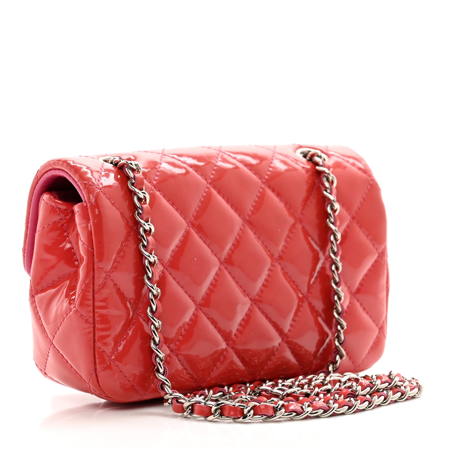 Patent Calfskin Quilted Extra Mini Rectangular Flap Pink