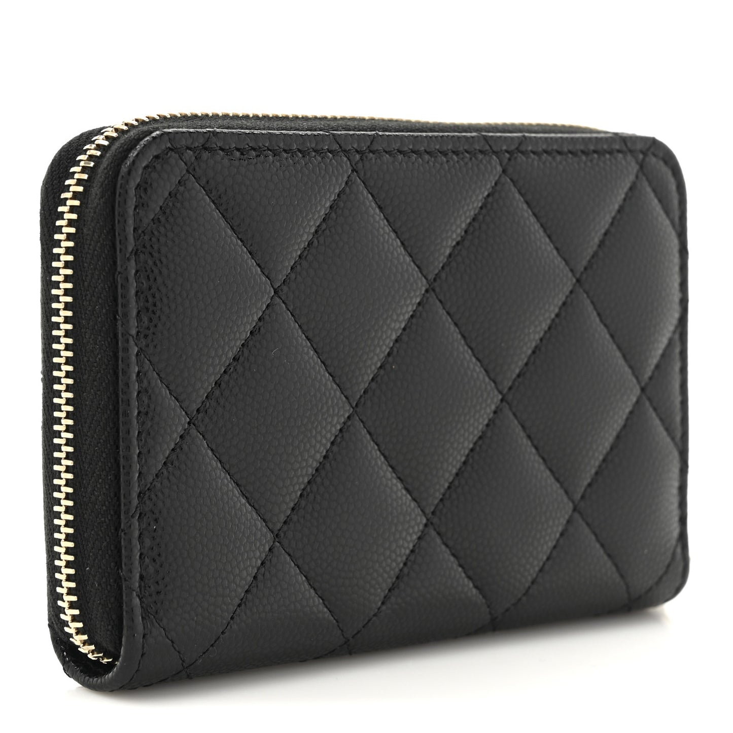 Caviar Quilted Crystal Zip Around Coin Purse Wallet Black