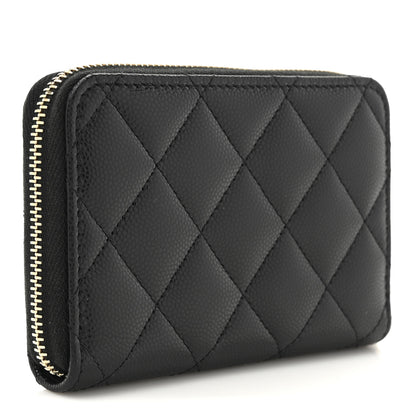 Chanel Caviar Quilted Crystal Zip Around Coin Purse Wallet Black 3 of 9