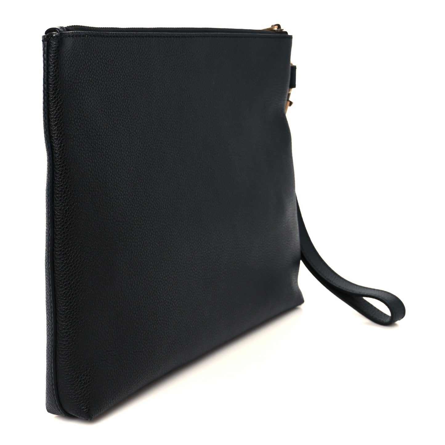 Pebbled Calfskin Logo Wristlet Black