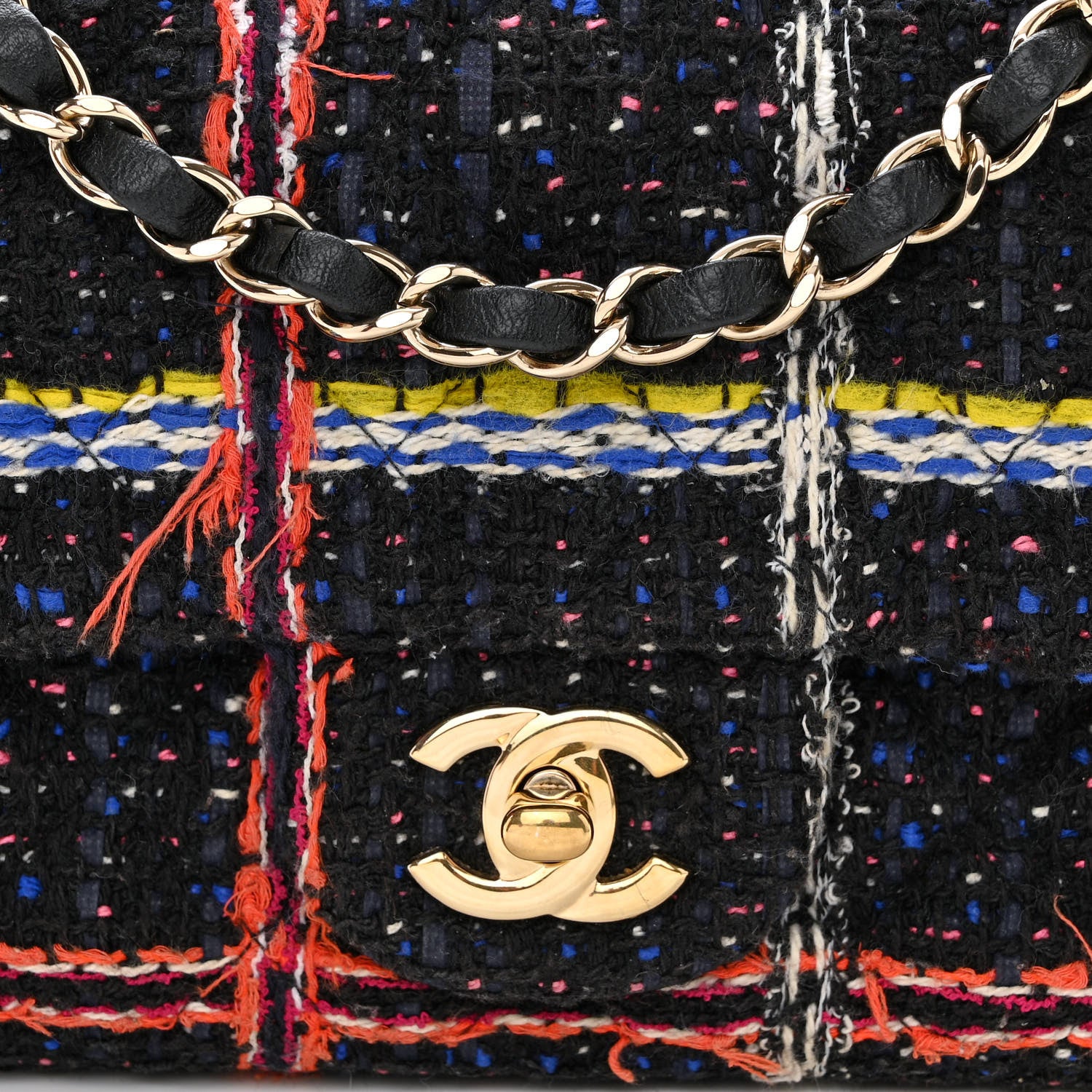 Chanel Tweed Quilted Mini Rectangular Flap Black Orange Blue 8 of 10