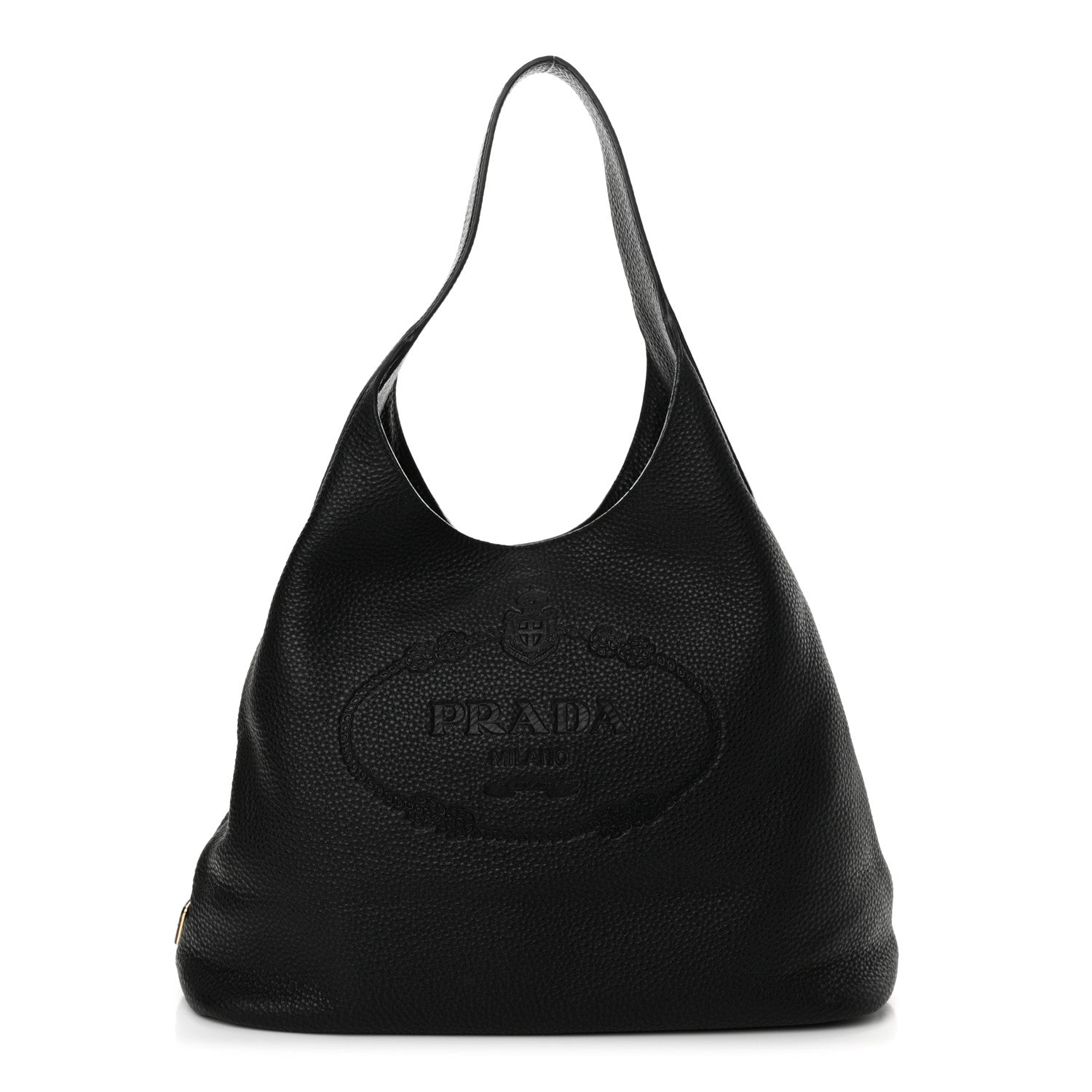 Prada Vitello Daino Embossed Logo Hobo Black 1 of 10