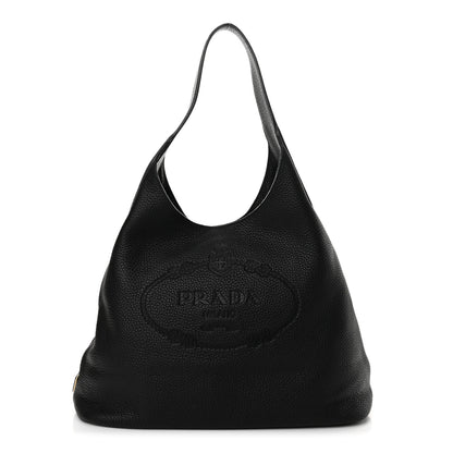 Prada Vitello Daino Embossed Logo Hobo Black 1 of 10