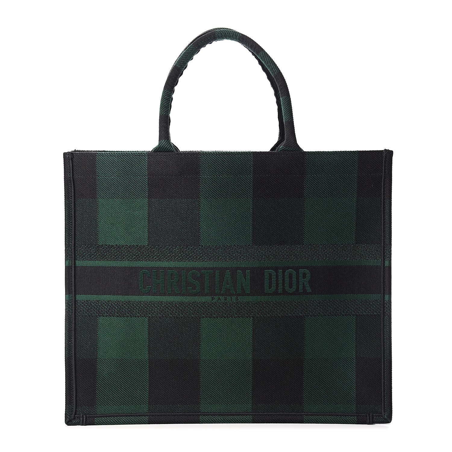 Christian Dior Canvas Embroidered Checkered Book Tote Black Green 1 of 10