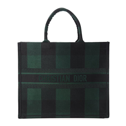 Christian Dior Canvas Embroidered Checkered Book Tote Black Green 1 of 10