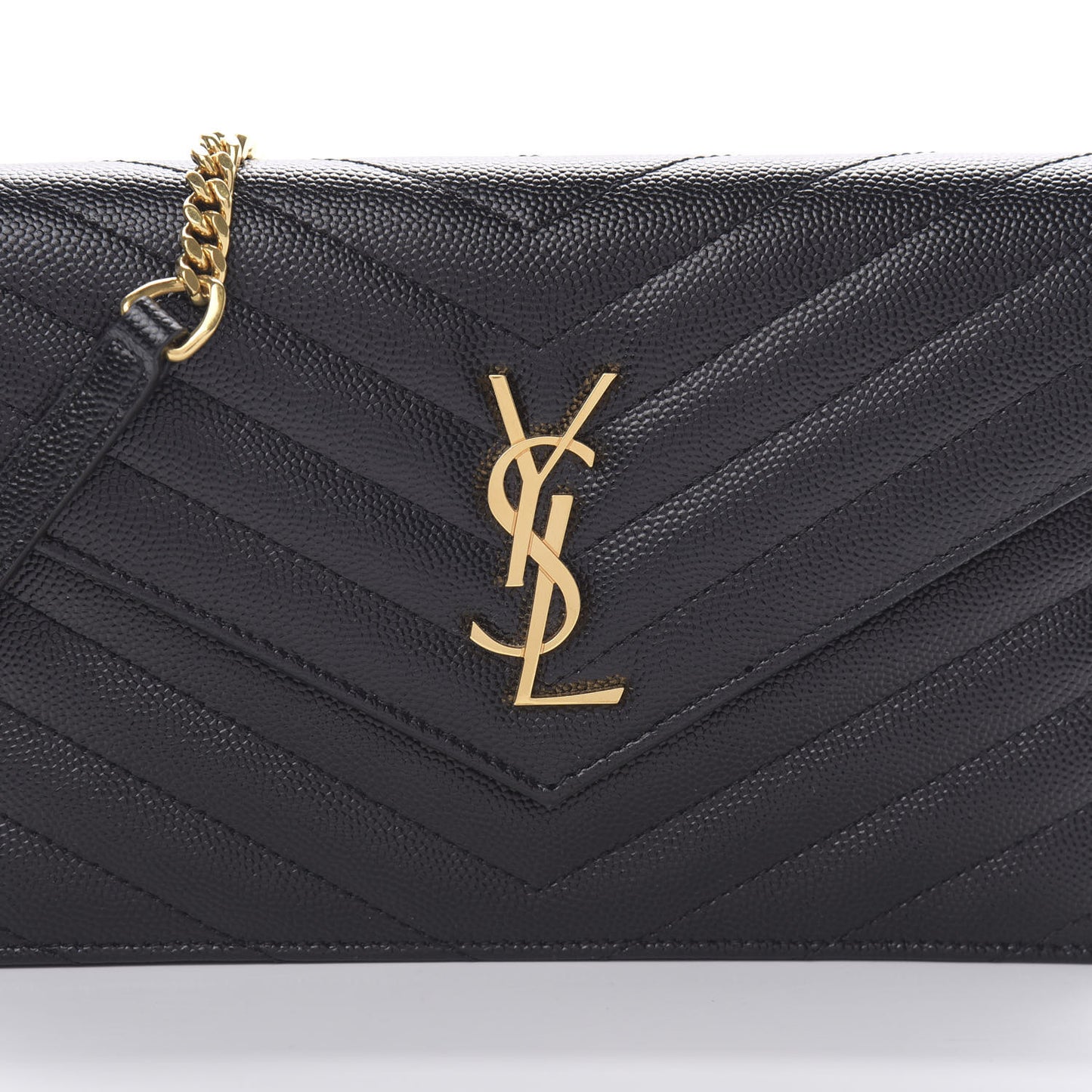 Grain De Poudre Matelasse Chevron Monogram Envelope Chain Wallet Black