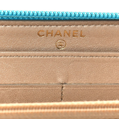 Chanel Lambskin Camellia Embossed Large Gusset Zip Around Wallet Blue 6 of 15