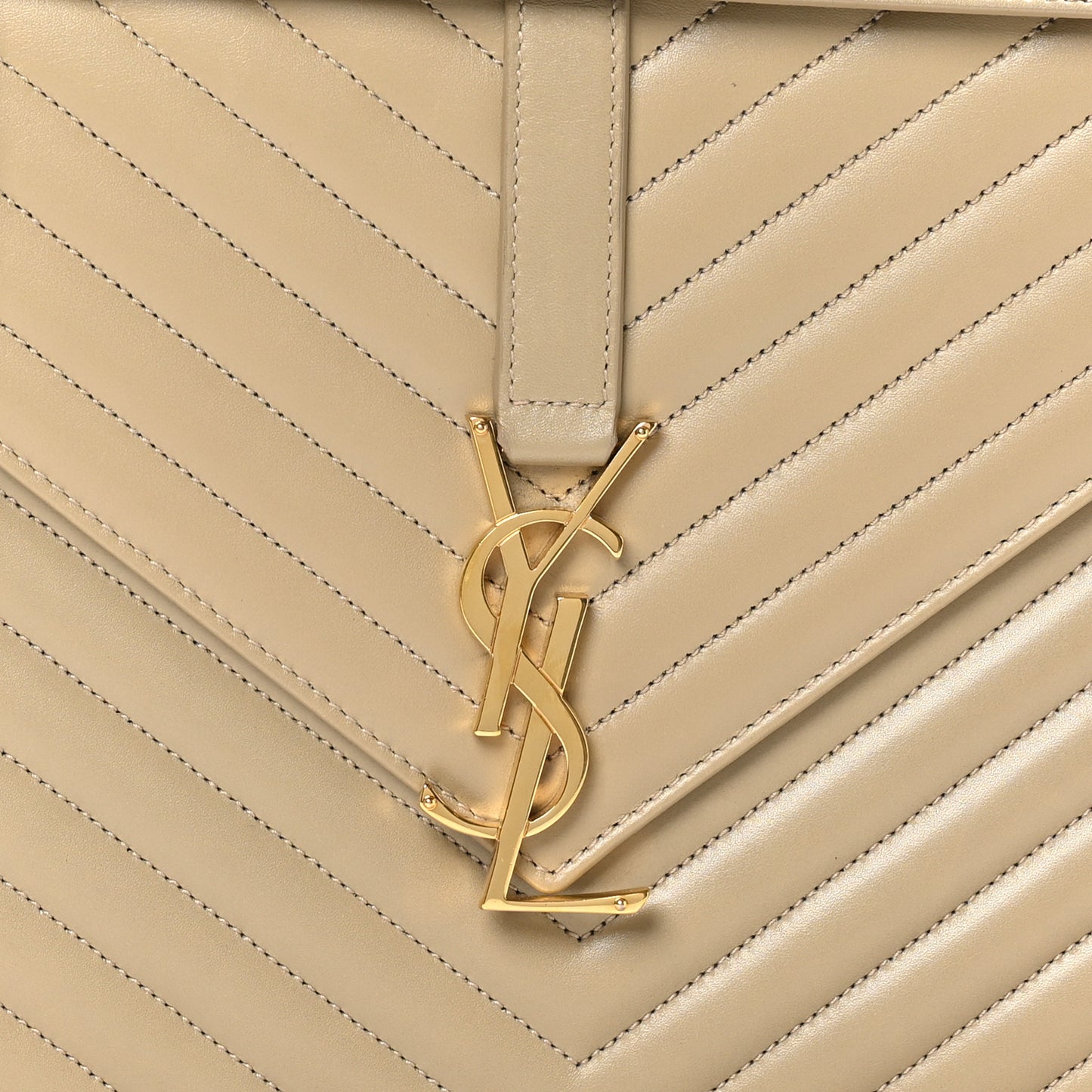 Lambskin Matelasse Chevron Large Monogram Satchel Beige