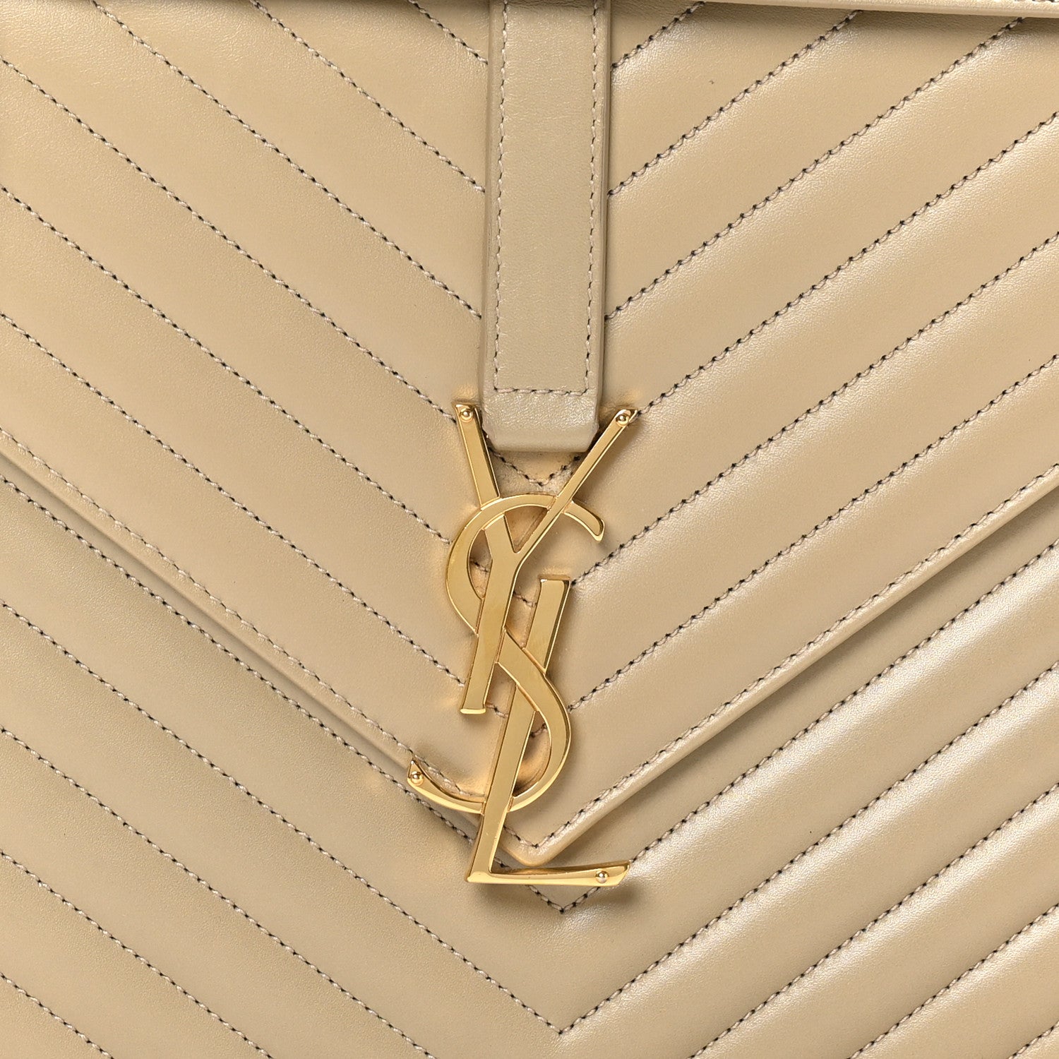 Saint Laurent Lambskin Matelasse Chevron Large Monogram Satchel Beige 8 of 10