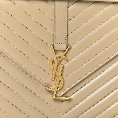 Saint Laurent Lambskin Matelasse Chevron Large Monogram Satchel Beige 8 of 10