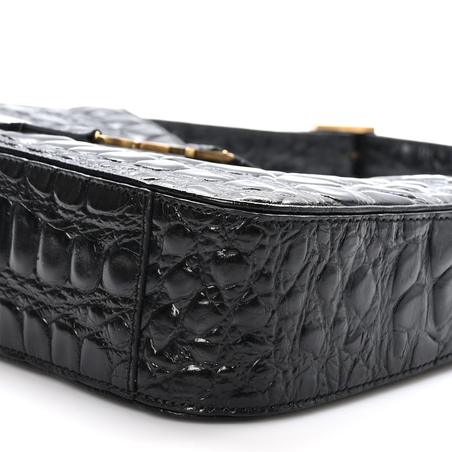 Saint Laurent Calfskin Crocodile Embossed LE 5 A 7 Hobo Black 10 of 10