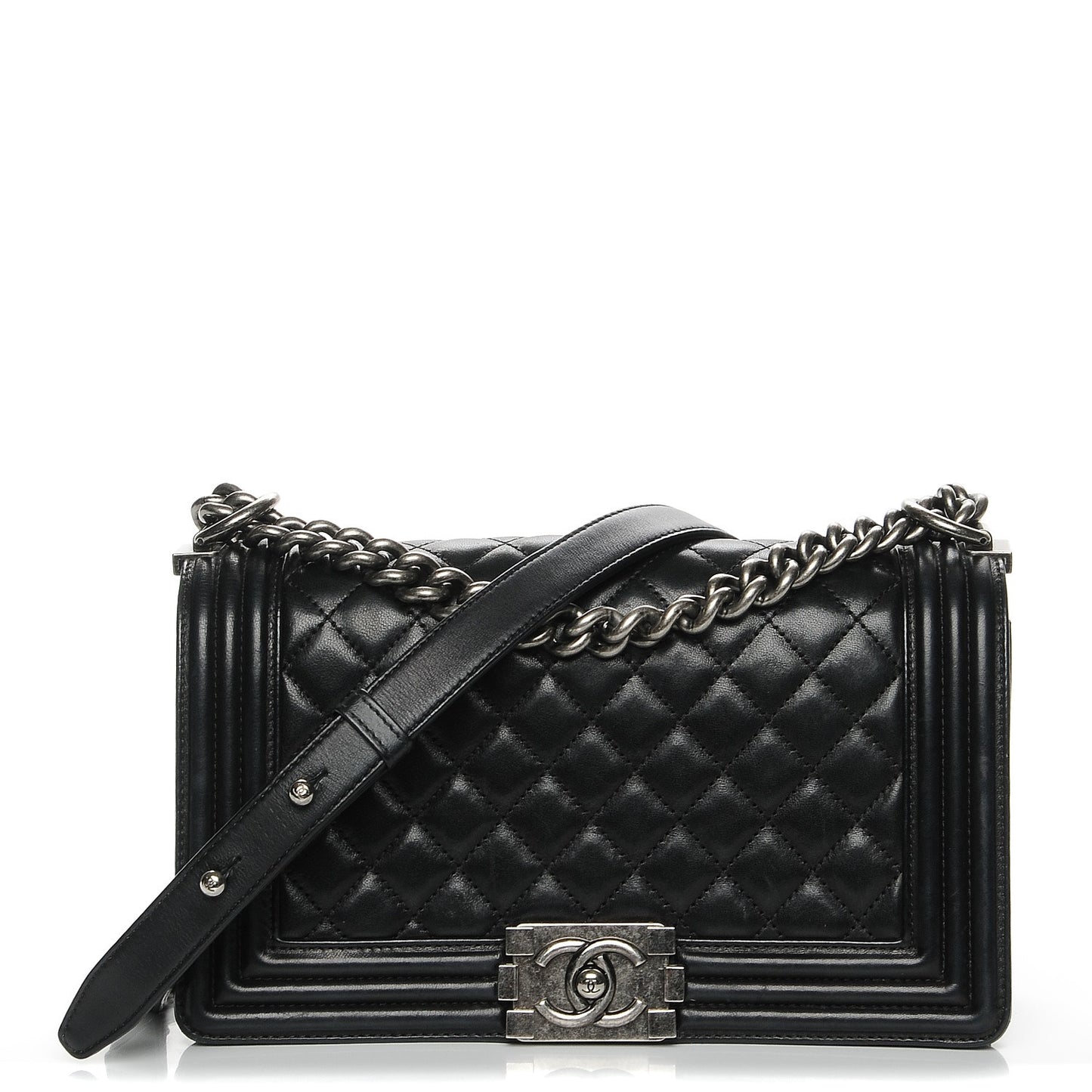 Lambskin Quilted Medium Boy Flap Black