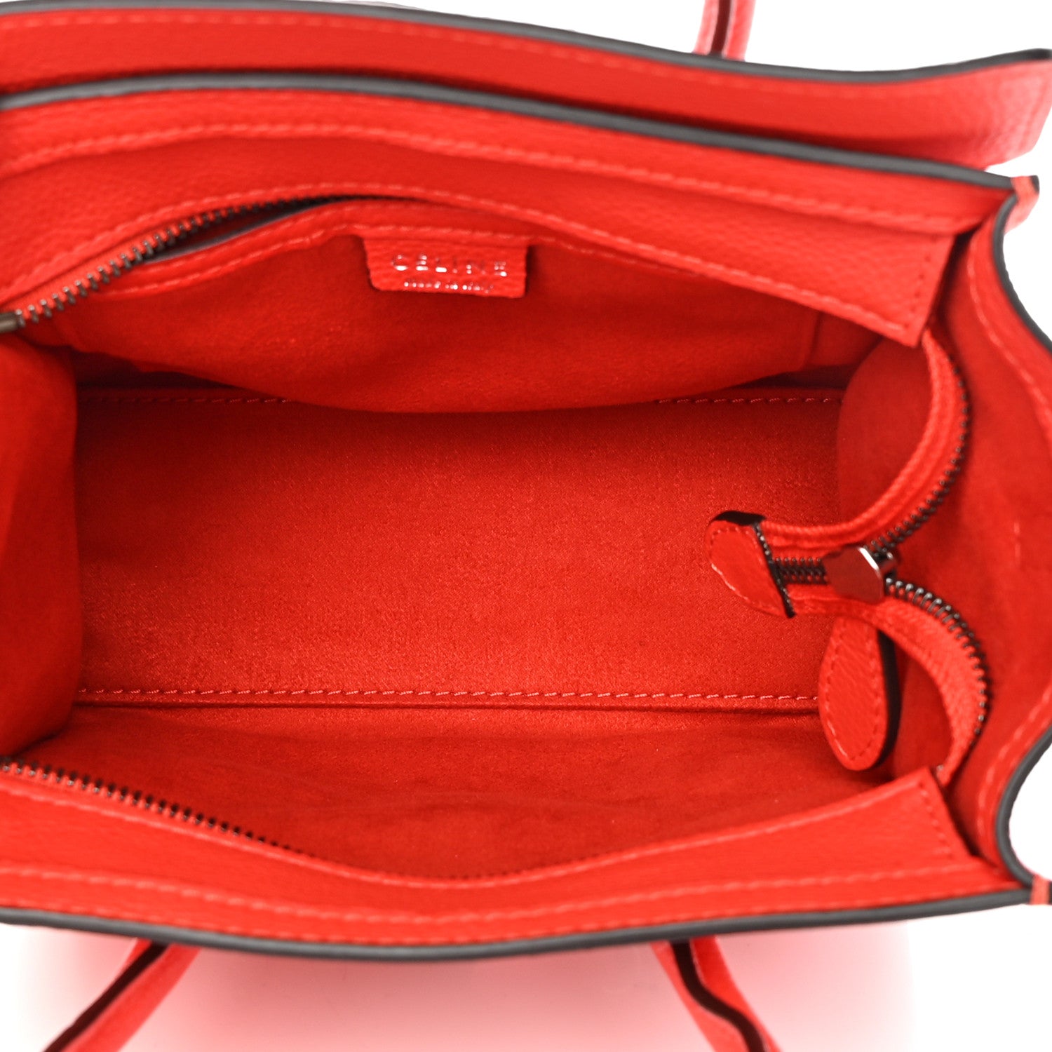 Celine Drummed Calfskin Nano Luggage Coquelicot 5 of 13