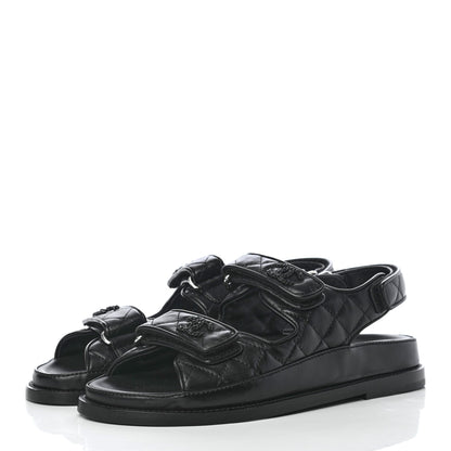 Chanel Lambskin Velcro Dad Sandals 36.5 Black 3 of 10