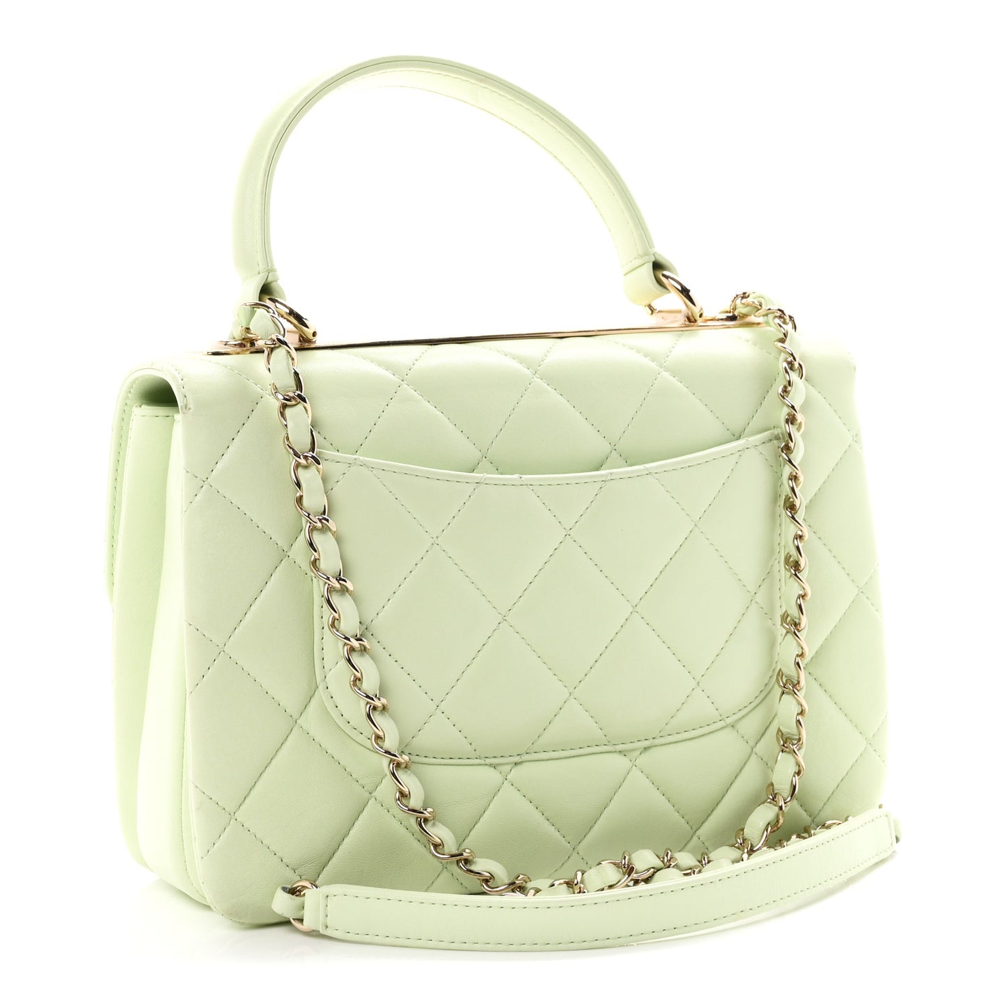 Lambskin Quilted Small Trendy CC Flap Dual Handle Bag Light Green