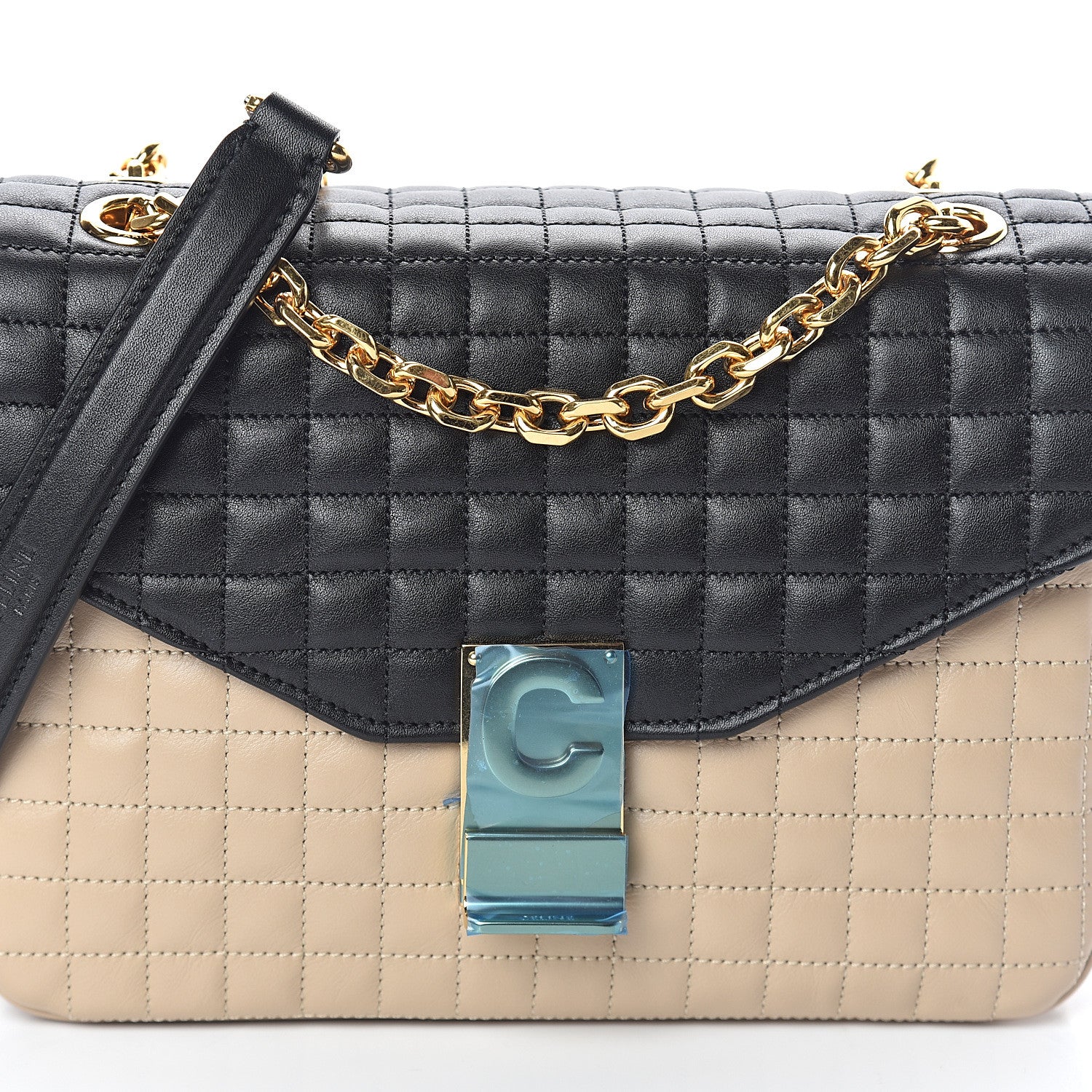 Celine Calfskin Quilted Medium C Bag Black Beige 6 of 8